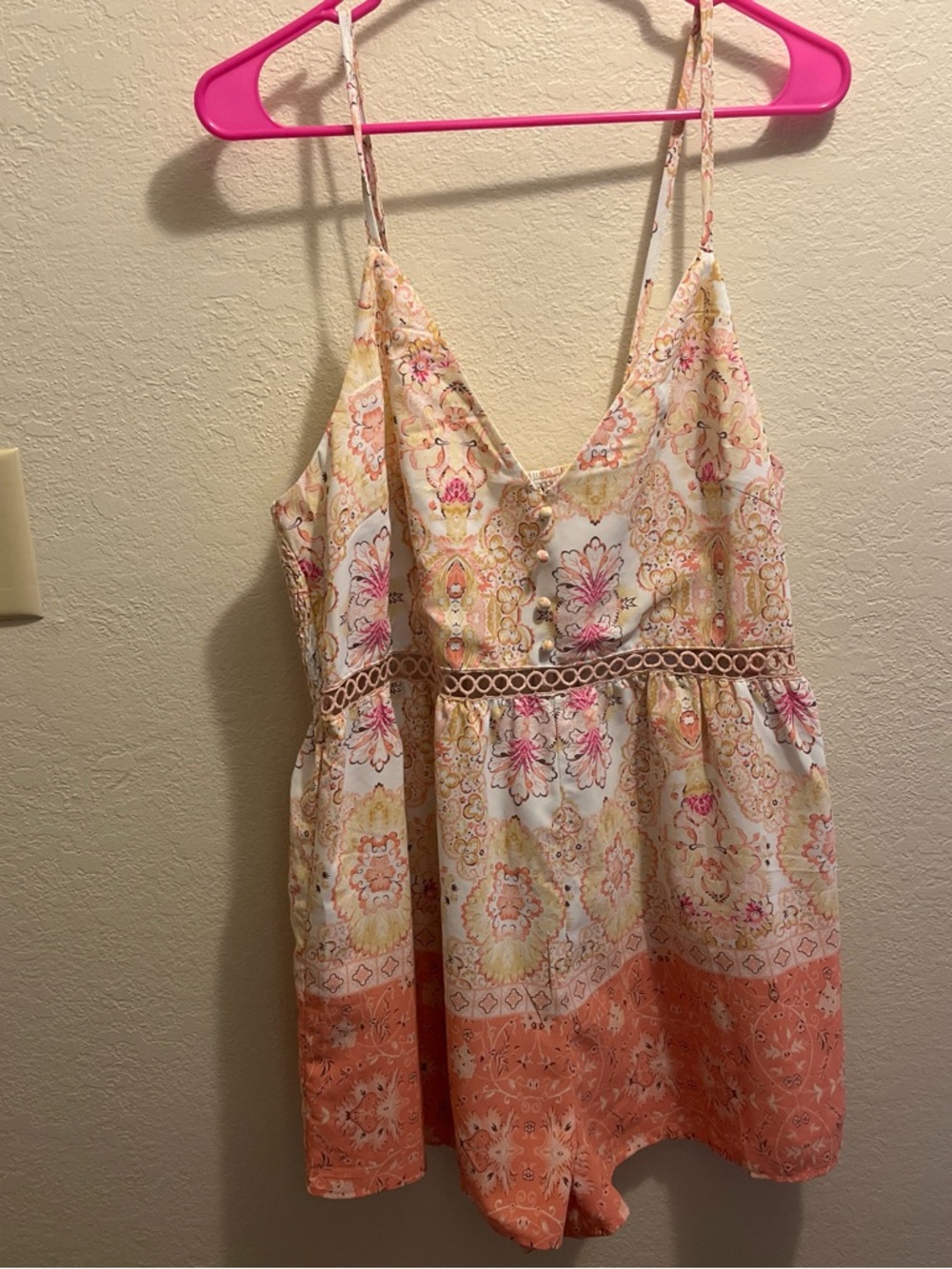 Coral Floral Tiered Romper Lightweight Summer Print